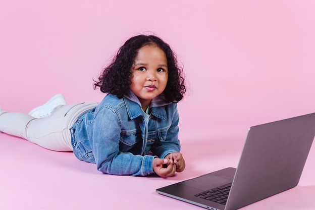 Girl learning from laptop